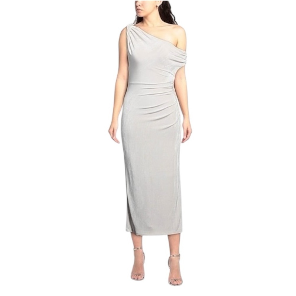 Misha Light Grey Drape Shoulder Maxi Dress